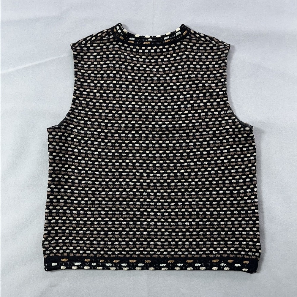 St John Knit Top Women Medium Brown Textured Sleeveless Mock Neck Tank USA - Picture 6 of 12